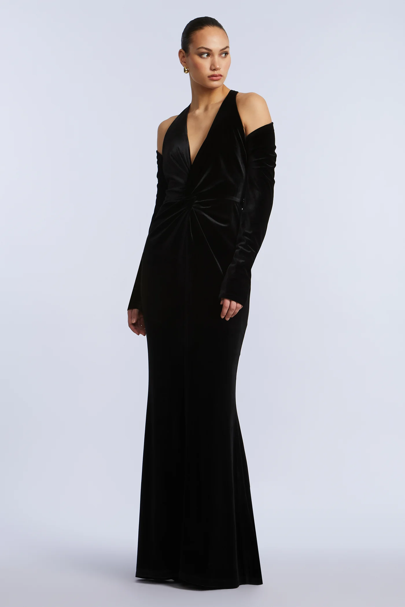Long Sleeve Halter Velvet Gown - Builderot