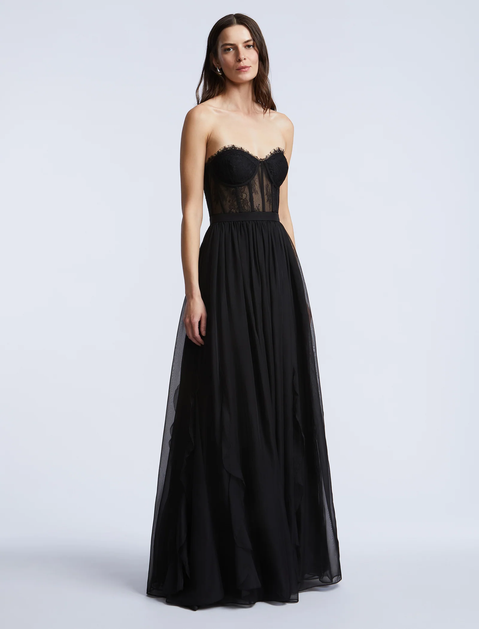 Lace Bodice Chiffon Rufle Gown - Builderot