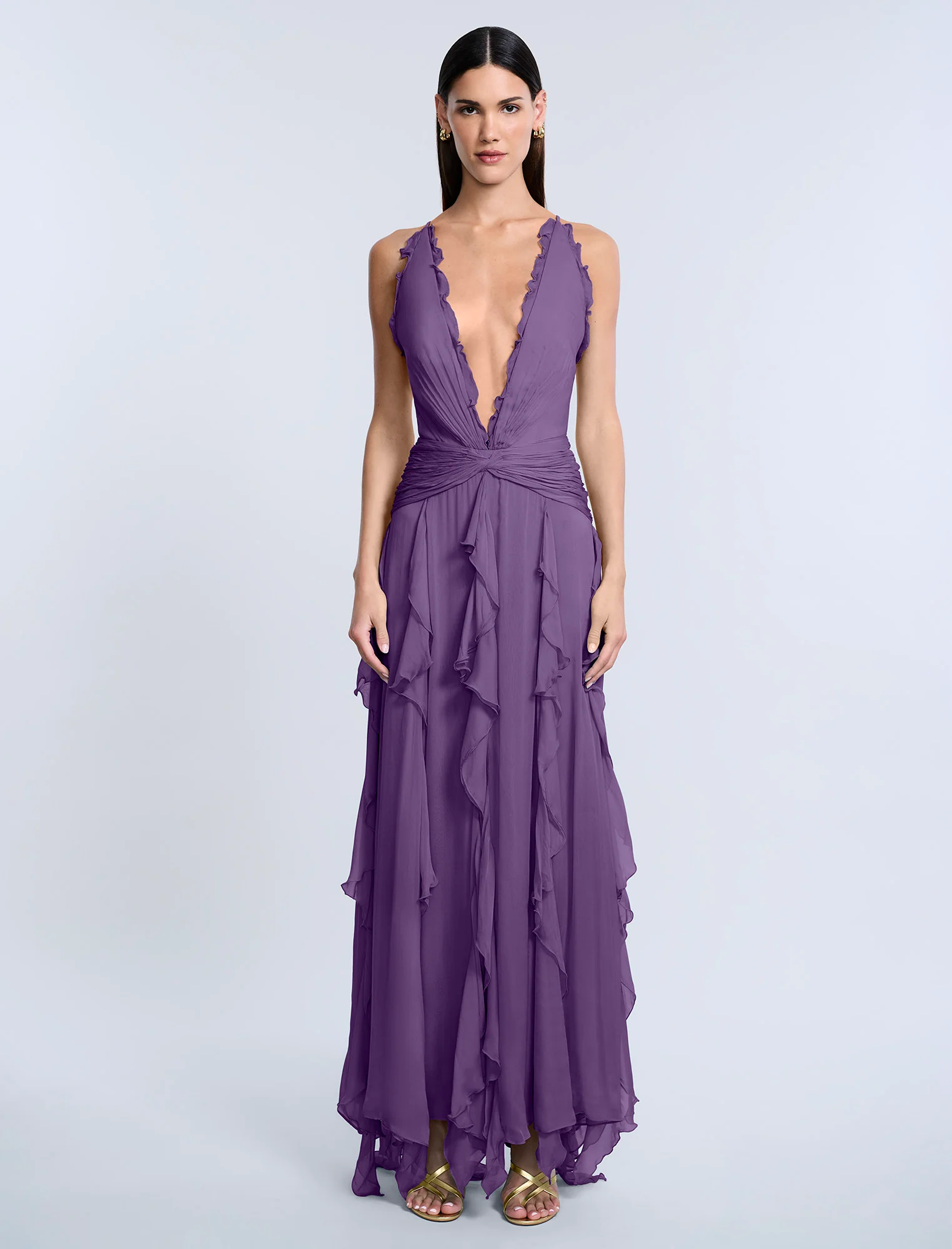 Ruffle Halter Chiffon Gown - Builderot