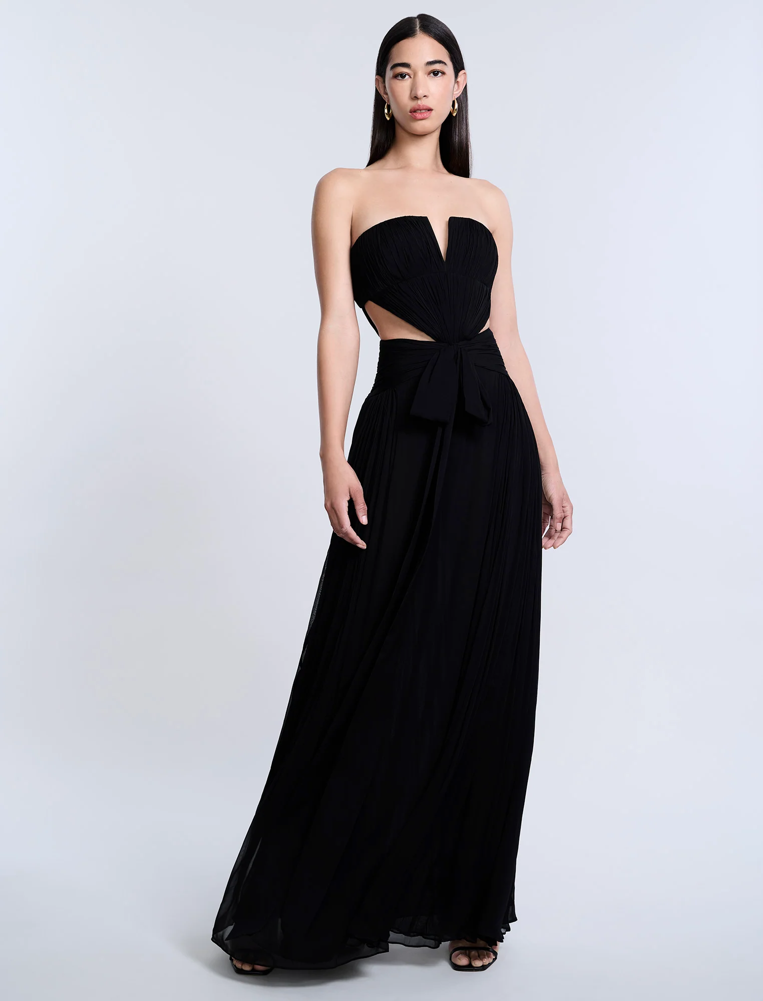 Cutout Shirring Bow Tie Gown - Builderot