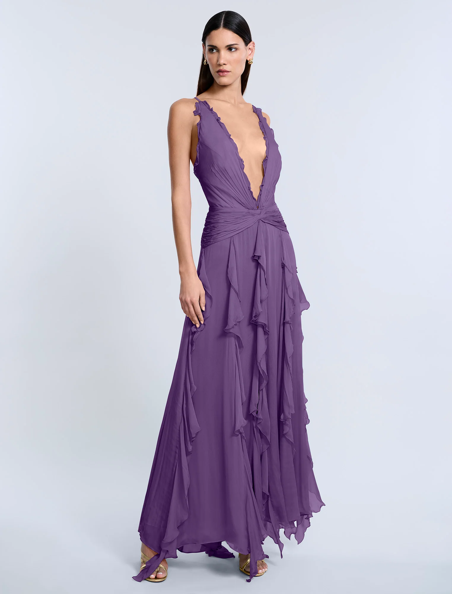 Ruffle Halter Chiffon Gown - Builderot