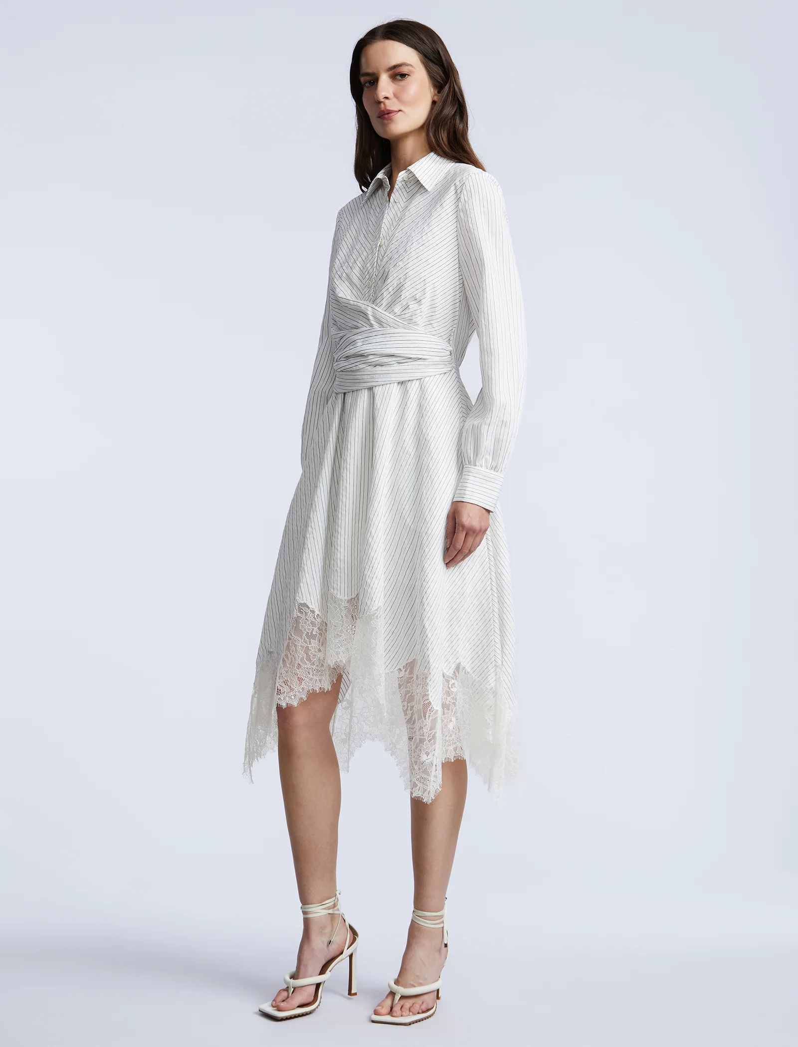 Stripe Shirt Dress With Lace - Builderot