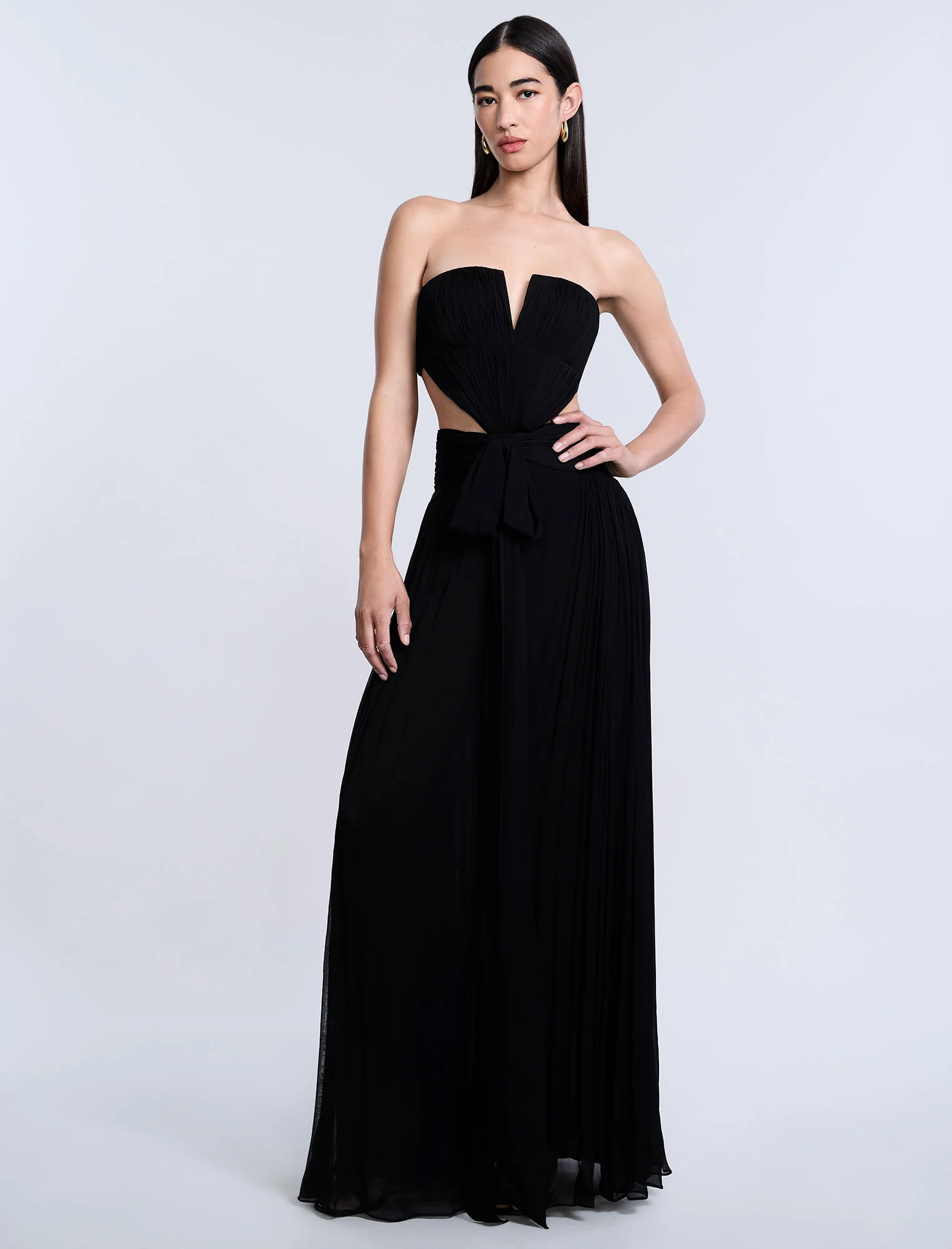 Cutout Shirring Bow Tie Gown - Builderot