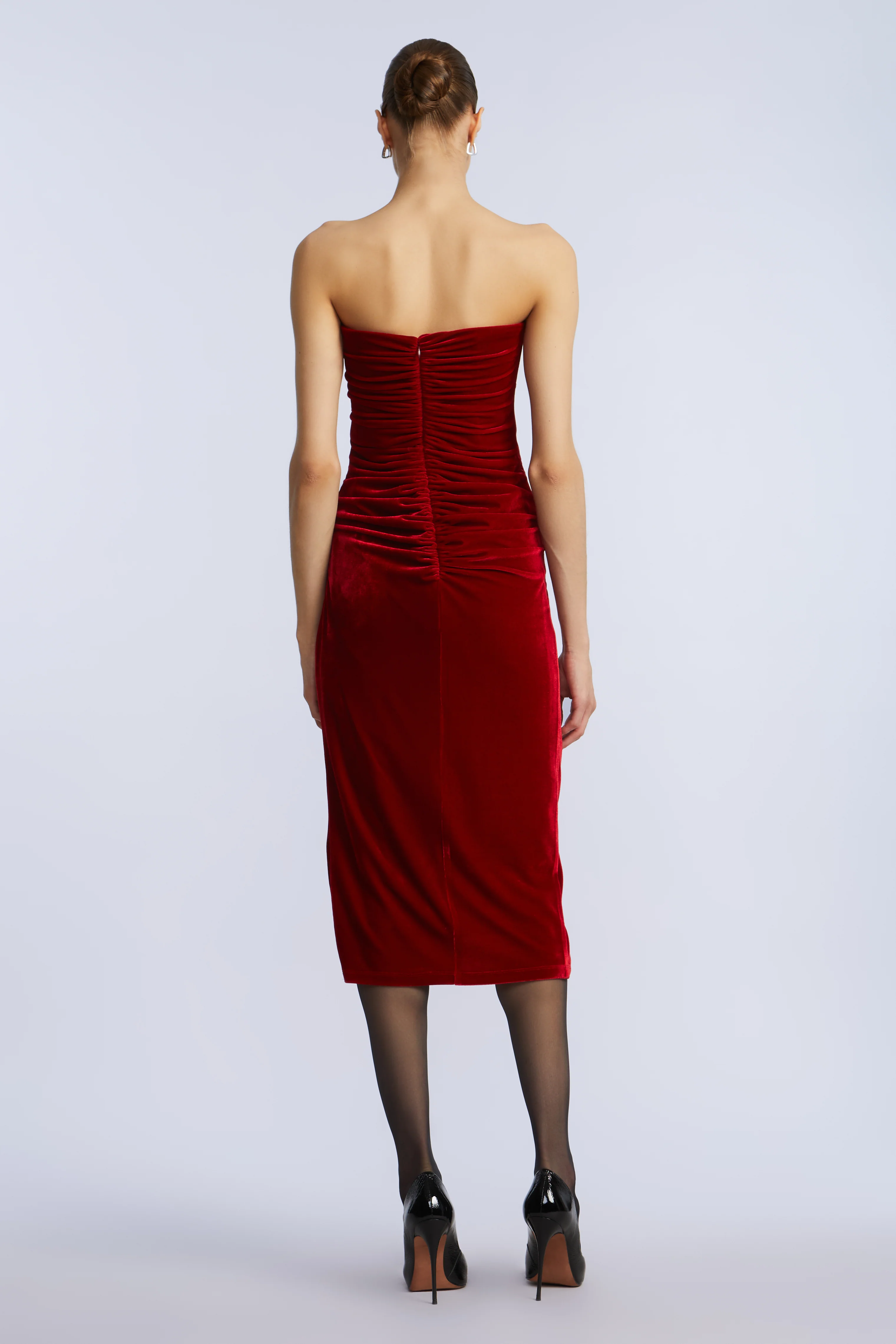 Strapless Velvet Ruffle Dress - Builderot