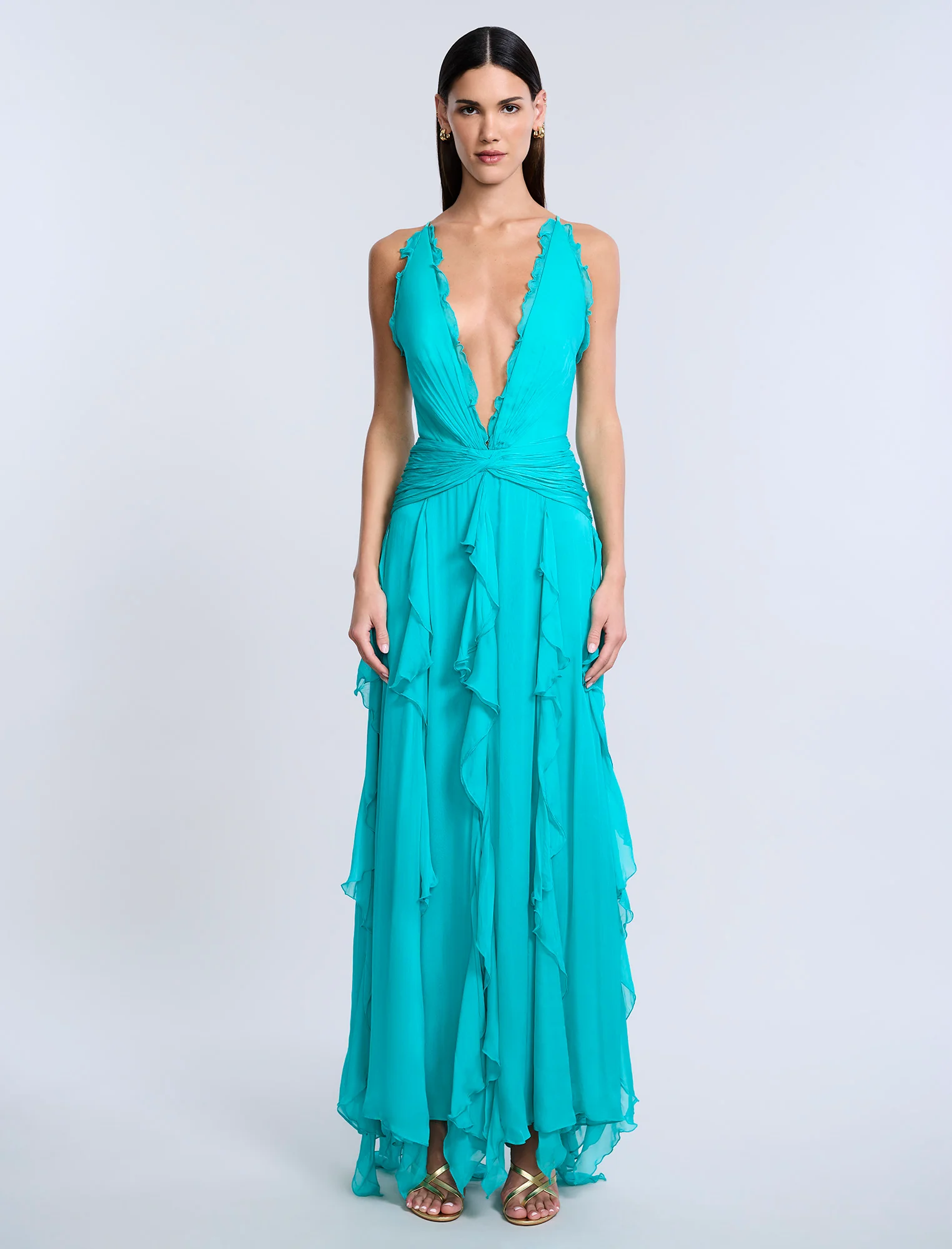 Ruffle Halter Chiffon Gown - Builderot