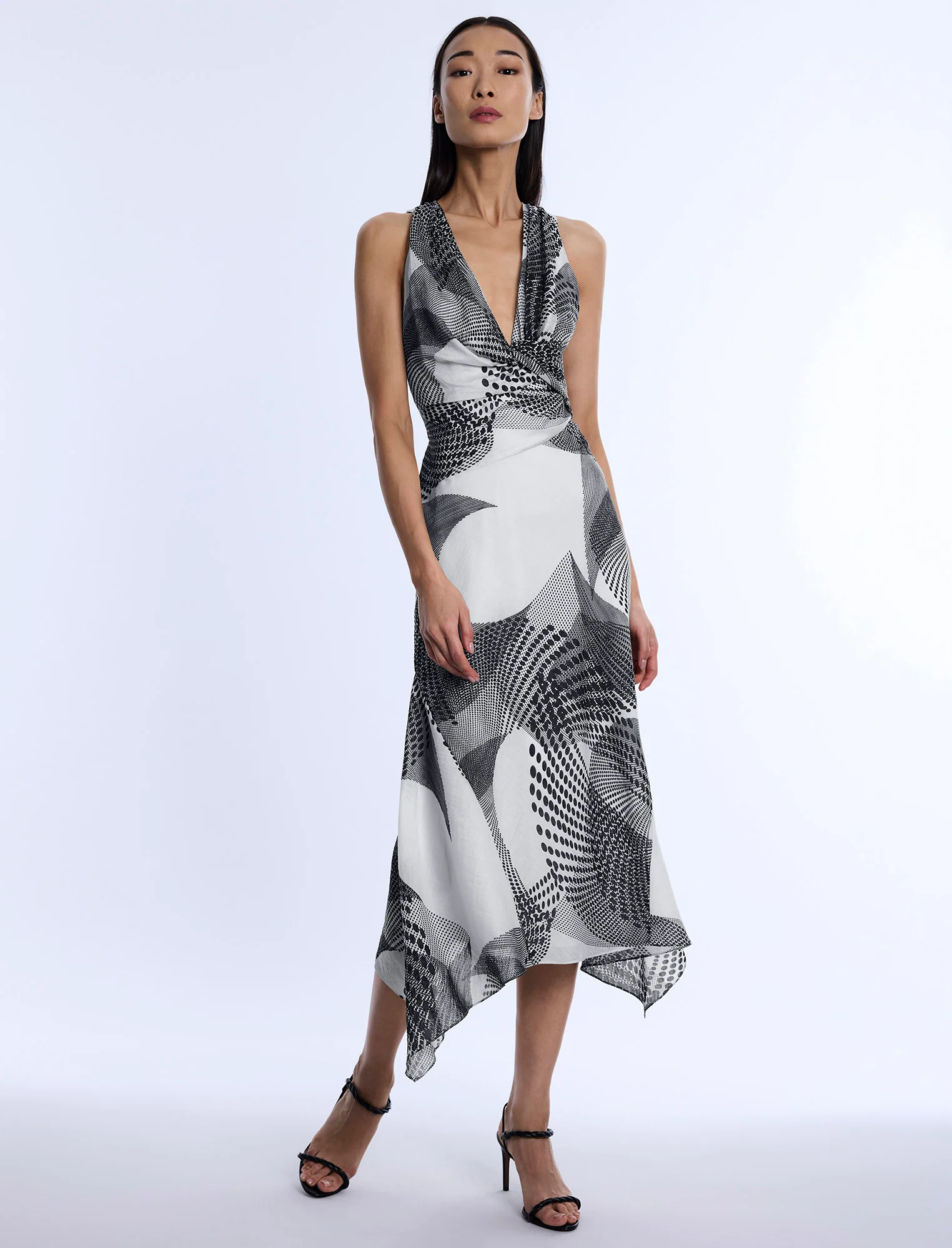 Printed Cowl Halter Dress - Builderot